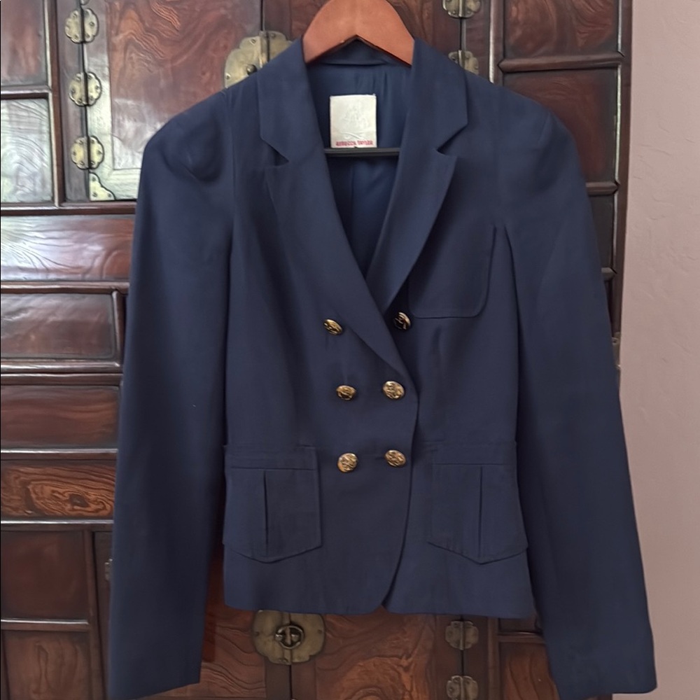 Rebecca Taylor Navy Double-Breasted Women's Silk/Linen Summer Blazer